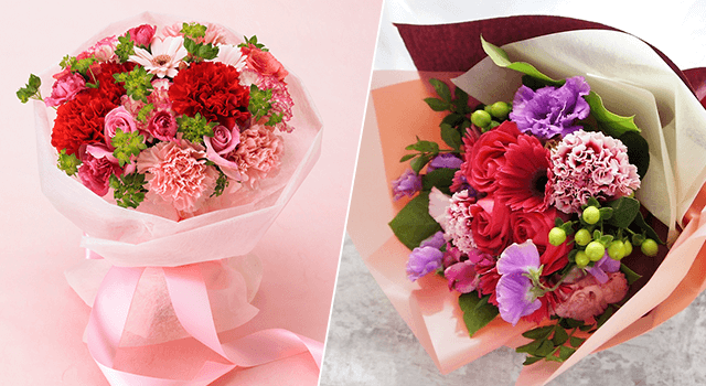 歓送迎、送別会・退職祝いの花　ピンク・レッド系花束