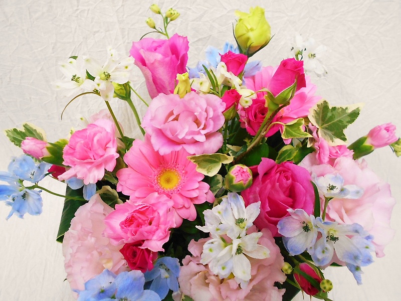 ピンクとブルーのアレンジメント｜お花屋さん「花空間 彩華」のお花