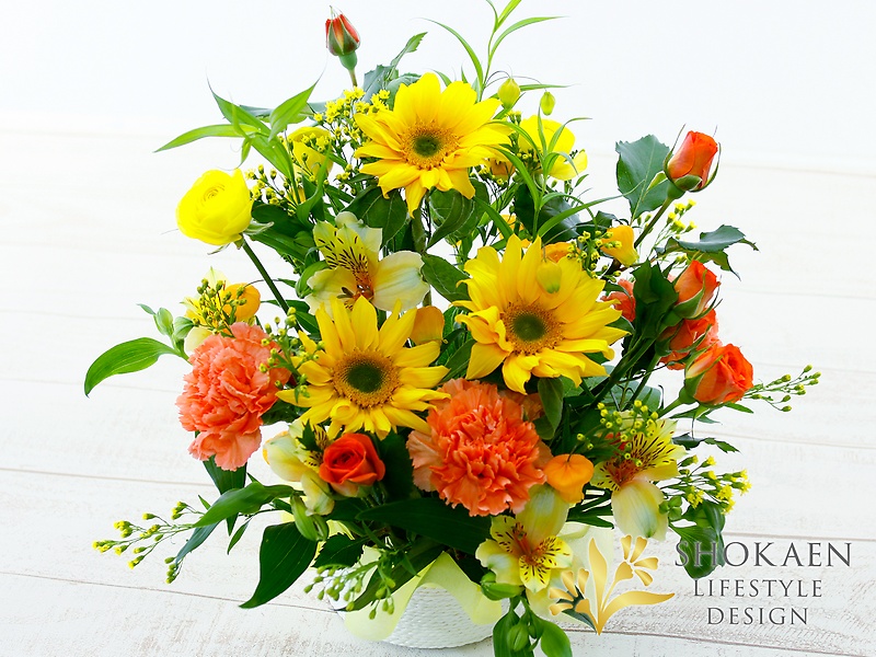 【アレンジ0101】レグザス（Y/OR）｜お花屋さん「正花園」のお花