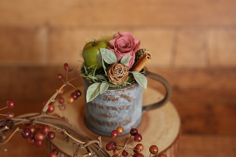 ブリキマグカッププリザーブドアレンジメント赤茶 ｇｒａｃｉａ ｆｌｏｗｅｒｓ イーフローラ フラワーギフトや花の宅配 送料無料も多数