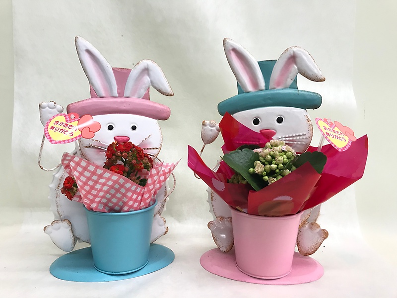 ウサギのブリキフラワーポット｜お花屋さん「フラワーショップ ロマン」の母の日のお花