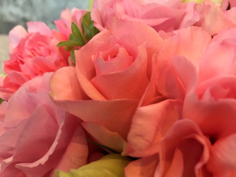 優しいピンク・グリーンのラウンドアレンジメント｜お花屋さん「フレーバーハウス 長住店」のお花