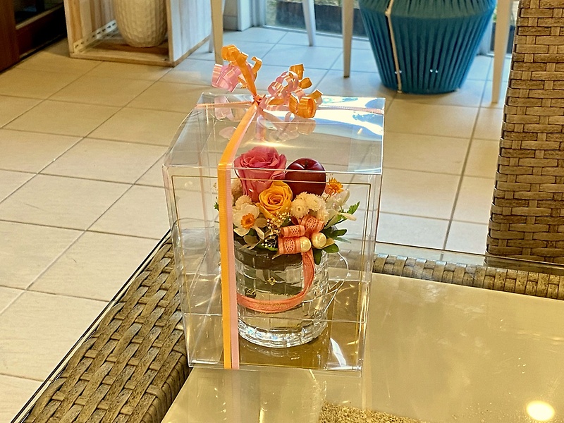 【ガラスプリザ】Pink×Orange｜お花屋さん「Ｆｌｏｗｅｒ ｓｈｏｐ ラパン」のお花